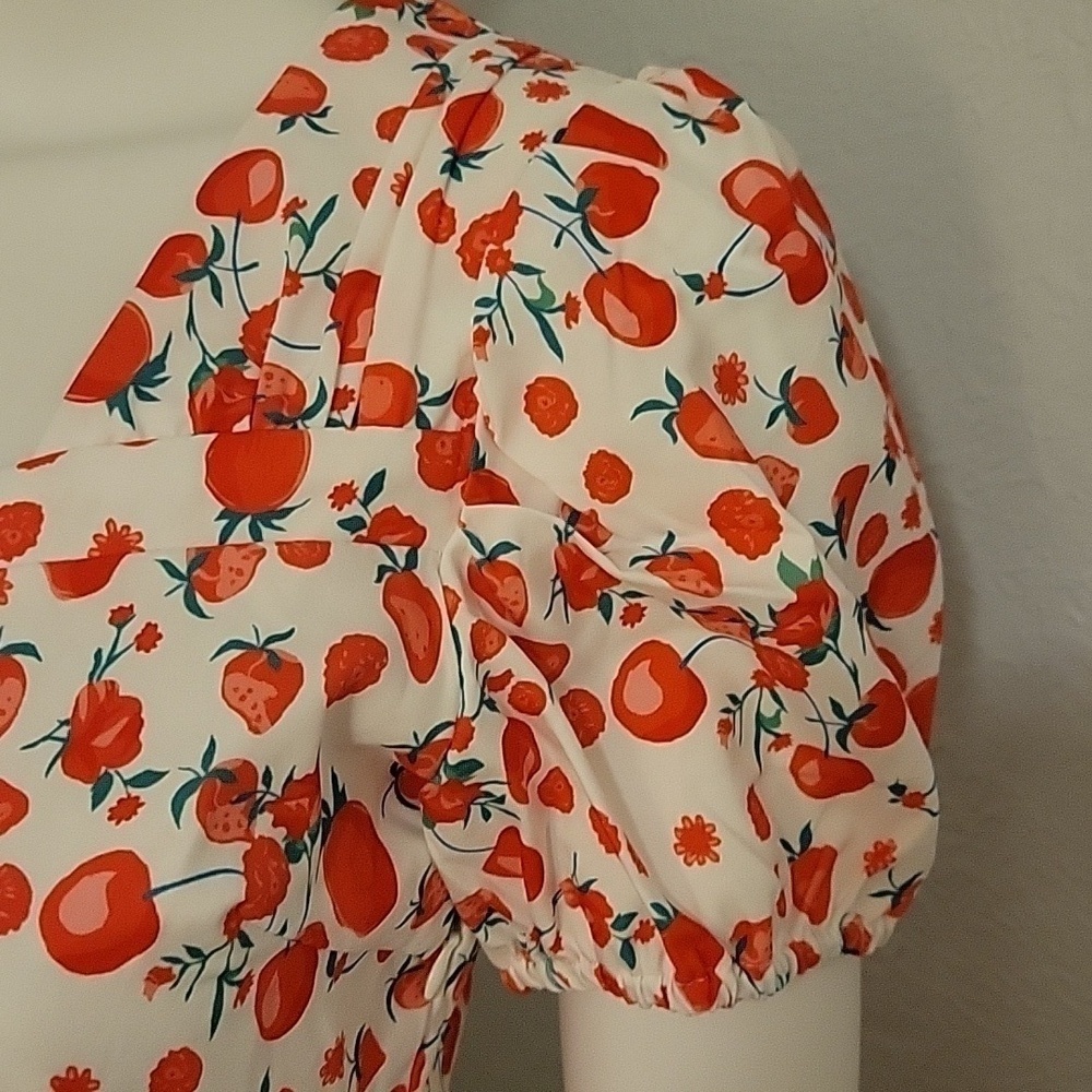 BELLE POQUE Cute Retro Strawberry Pin-up Coquette Peplum Blouse - Picture 5 of 11